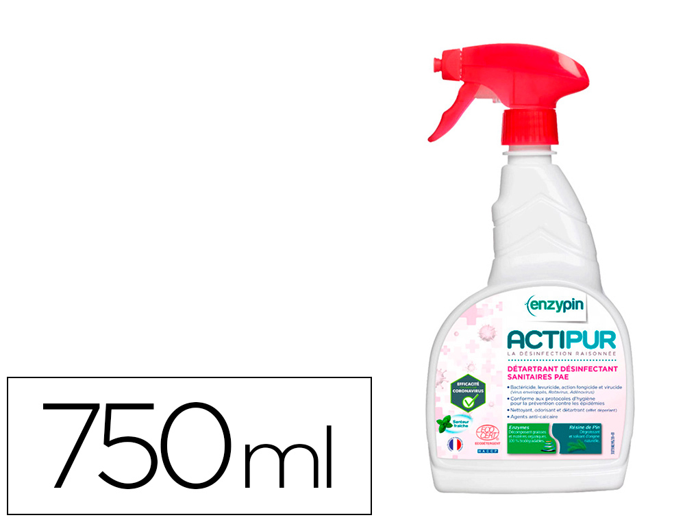 DETARTRANT DESINFECTANT ENZYPIN ACTIPUR SANITAIRES    ECOCERT PARFUM MENTHOLEE      PULVERISATEUR 750ML