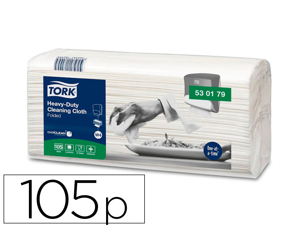 CHIFFON DE NETTOYAGE TORK MULTI USAGE ULTRA RESISTANT 1 PLI 105 FEUILLES W1.          DIMENSION: 415 X 355 MM