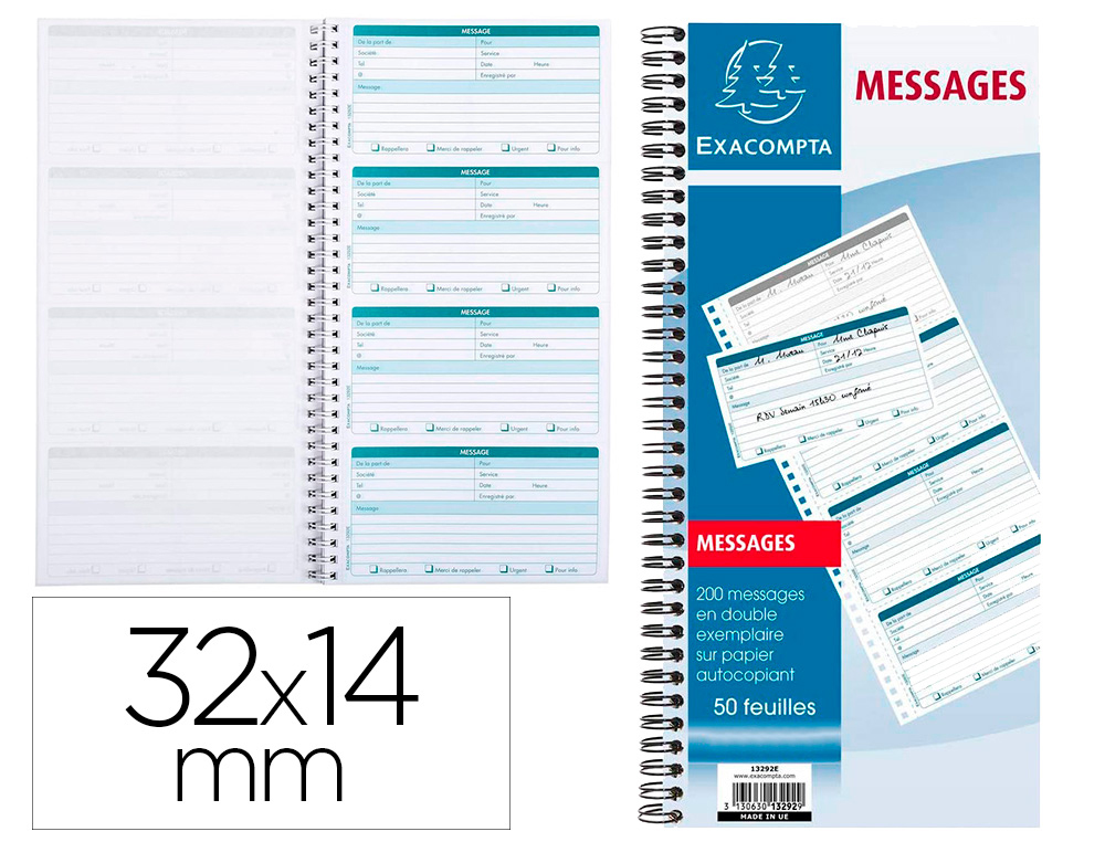 BLOC SPIRALE EXACOMPTA MESSAGES 148X297MM 40/2  50   FEUILLES DUPLI AUTOCOPIANTES