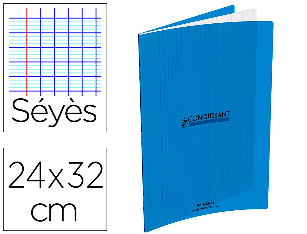 CAHIER CONQUERANT 240 X 320MM, 96 PAGES SEYES 90 G    POLYPROPYLENE COLORIS BLEU    MARINE