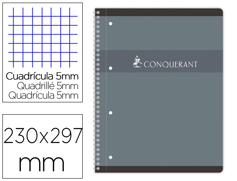 CAHIER CONQUERANT 7 INTEGRALE ET 4TROUS 230X297 160P 70G    Q5/5 GRIS