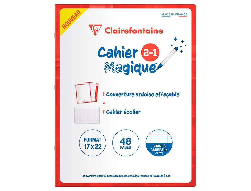 CAHIER ARDOISE CLAIREFONTAINE EFFAABLE DOUBLE FACE         ANTIBACTERIENNE PIQUE BLANC   17X22CM 48P SEYES