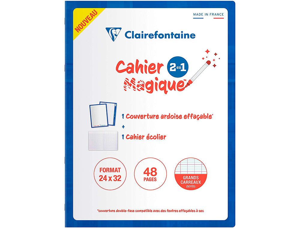 CAHIER ARDOISE CLAIREFONTAINE EFFAABLE DOUBLE FACE         ANTIBACTERIENNE PIQUE BLANC   24X32CM 48P SEYES