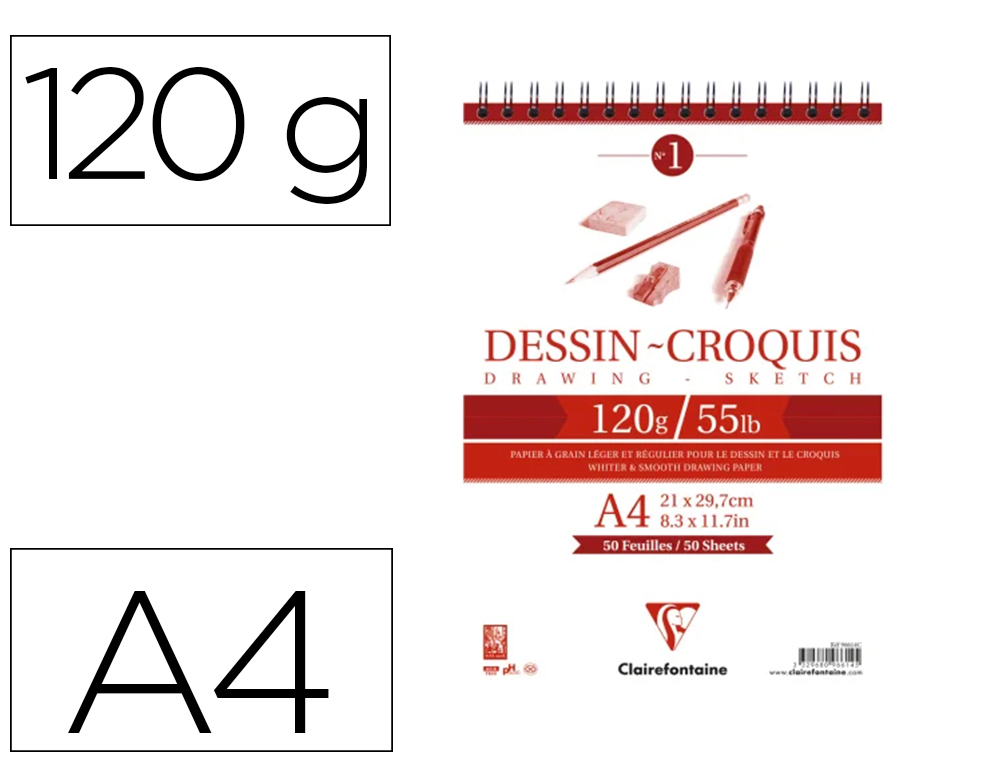 BLOC CLAIREFONTAINE PAPIER DESSIN RECYCLE A4 50F 120G
