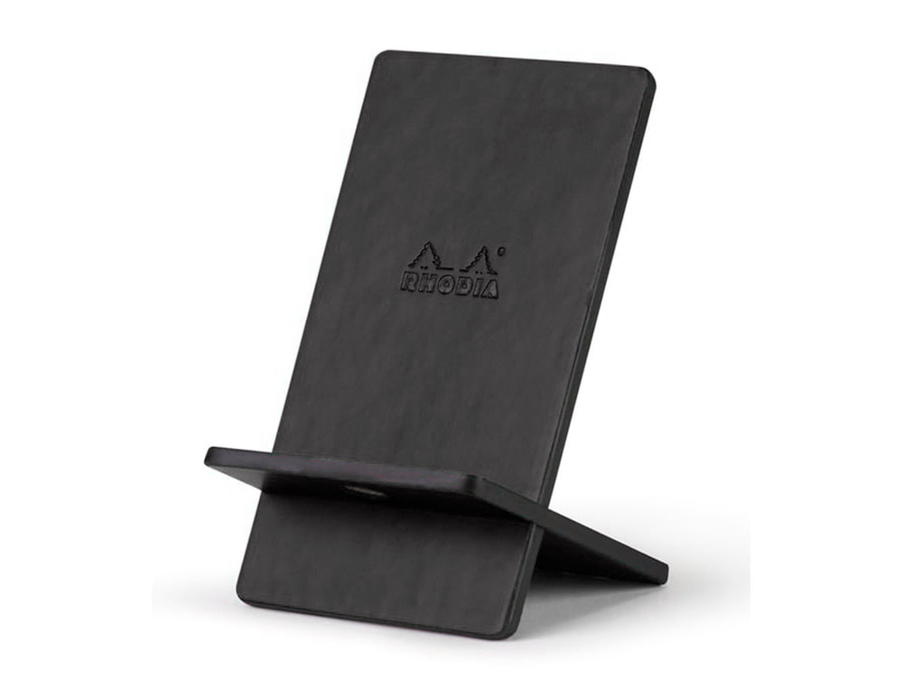 SUPPORT RHODIARAMA POUR T L PHONE MOBILE EN SIMIL     CUIR NOIR 8X8X13,5CM