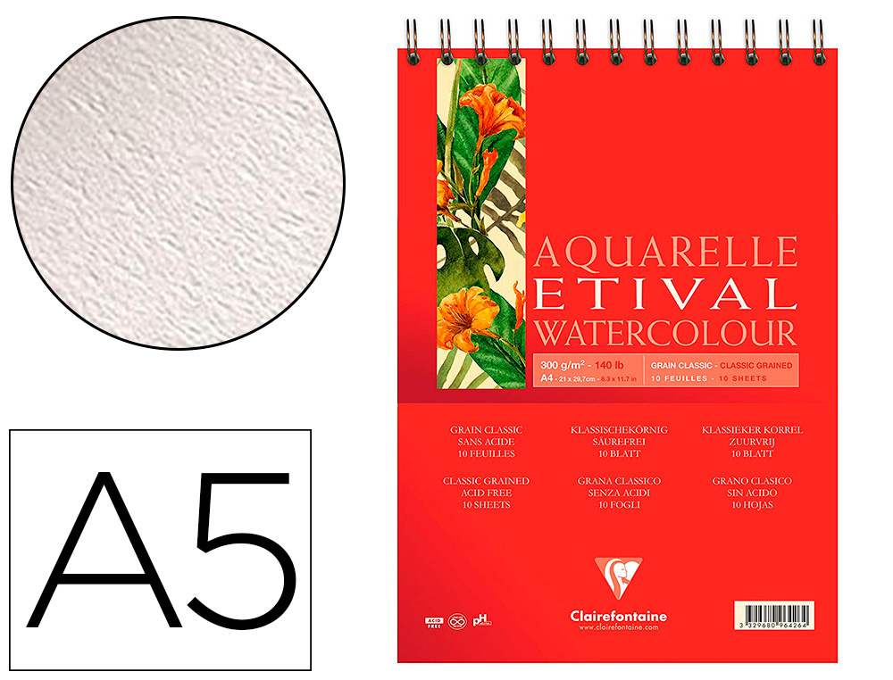 BLOC ETIVAL AQUARELLE CLAIREFONTAINE A5 10F