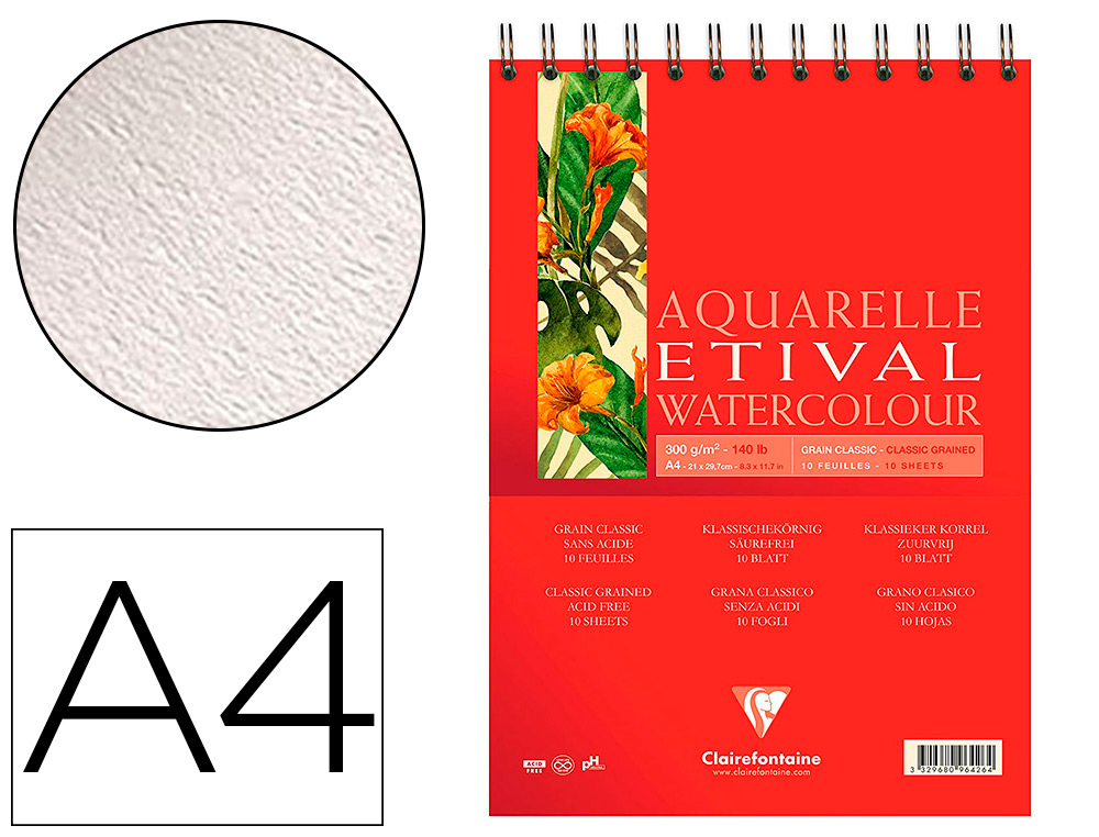 BLOC ETIVAL AQUARELLE CLAIREFONTAINE A4 10F