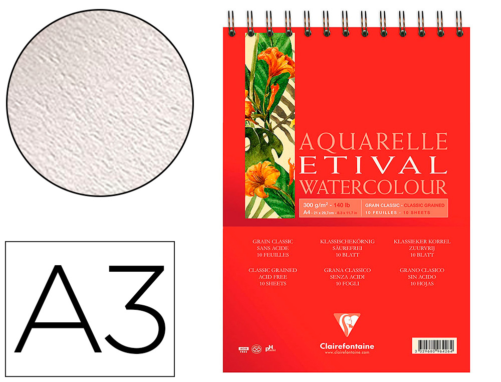 BLOC ETIVAL AQUARELLE CLAIREFONTAINE A3 10F