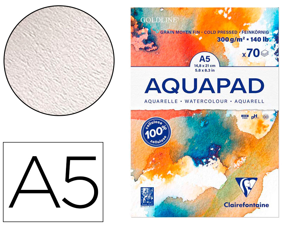 BLOC DE PAPIER DESSIN AQUARELLE GOLDLINE A5 300GR   70F