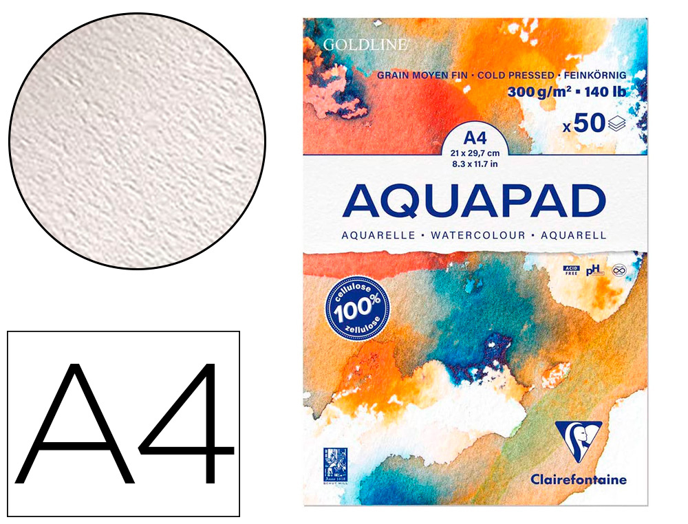 BLOC DE PAPIER DESSIN AQUARELLE GOLDLINE A4 300GR   50F