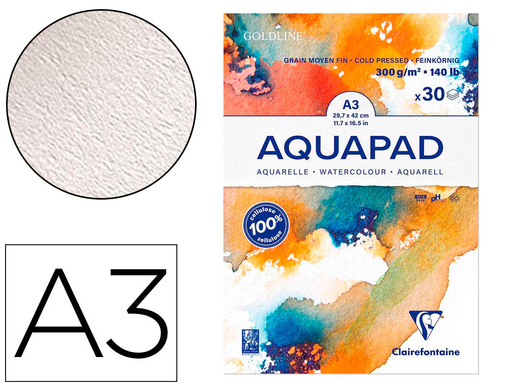 BLOC DE PAPIER DESSIN AQUARELLE GOLDLINE A3 300GR   30F