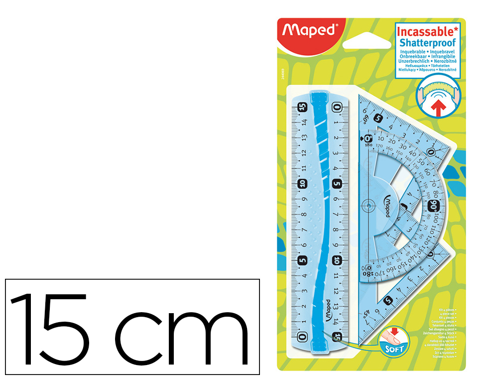SET TRACAGE MAPED FLEX MINI KIT 4 INSTRUMENTS INCASSABLE REGLE 15CM EQUERRES 45/60 RAPPORTEUR 180 ASSORTIS ALEATOIRE