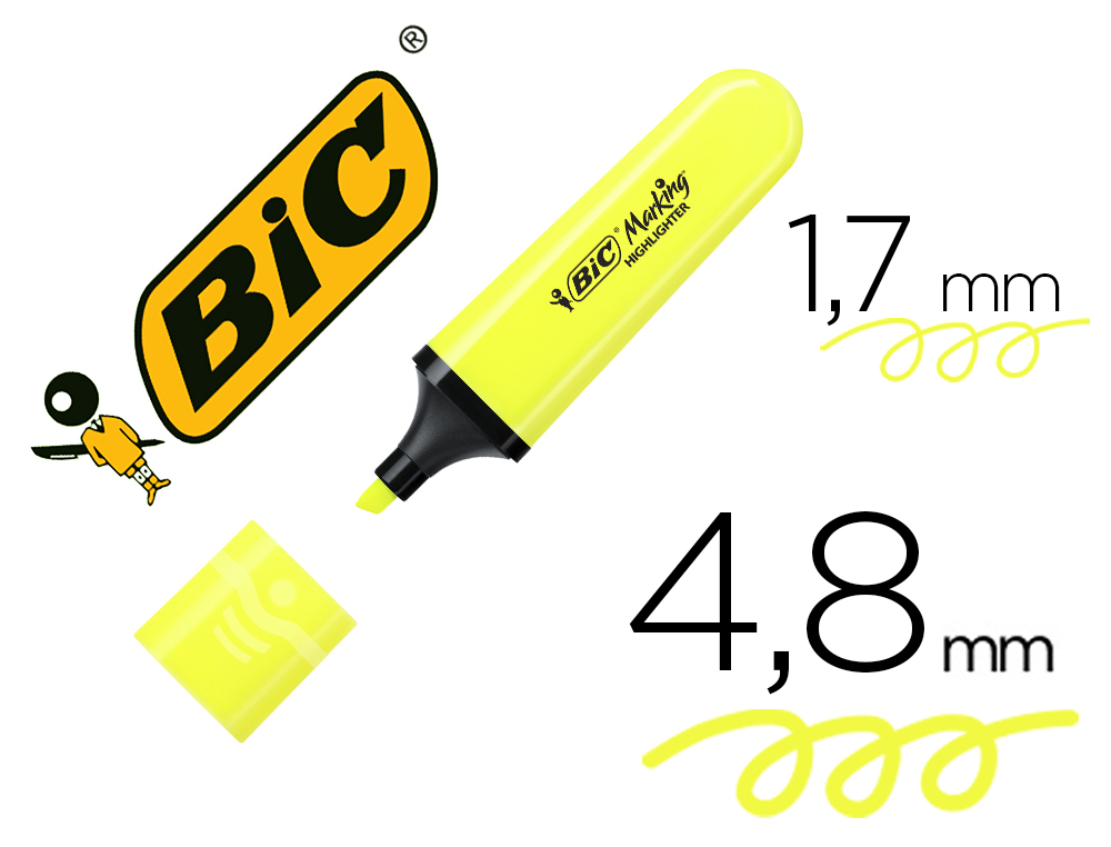SURLIGNEUR BIC TANK MARKING HIGHLIGHTER SECHAGE RAPIDE    POINTE BISEAUTEE COLORIS      JAUNE