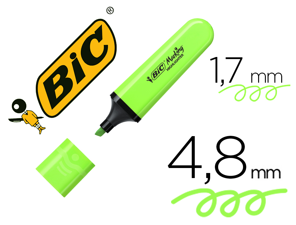 SURLIGNEUR BIC TANK MARKING HIGHLIGHTER SECHAGE RAPIDE    POINTE BISEAUTEE COLORIS VERT
