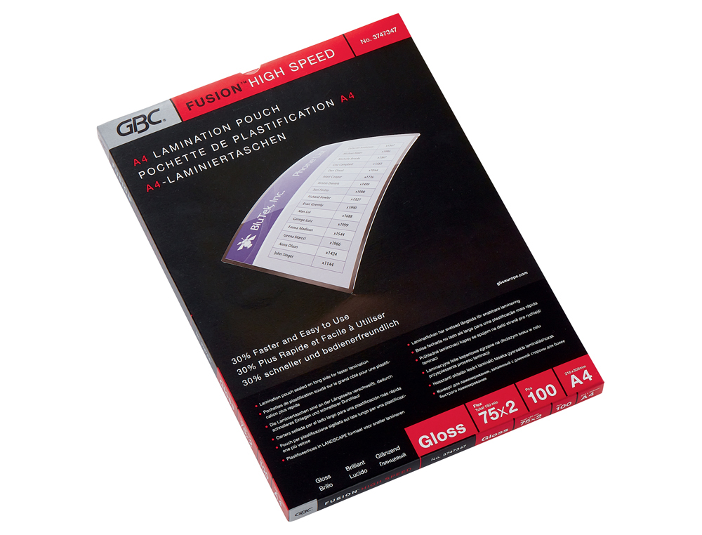 POCHETTE PLASTIFICATION GBC HIGHSPEED A4 75 MICRONS       BRILLANT BOITE 100 UNITES