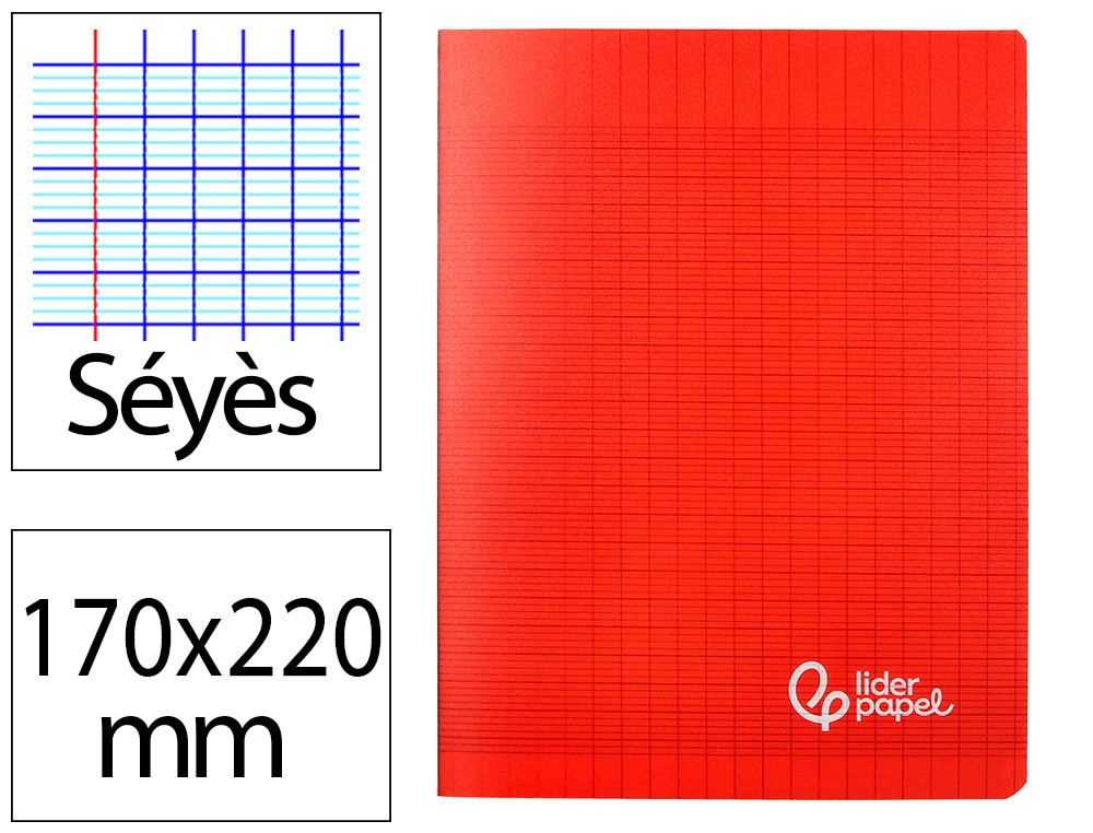 CAHIER PIQURE LIDERPAPEL COUVERTURE PP 170X220MM 96P   SEYES COLORIS ROUGE