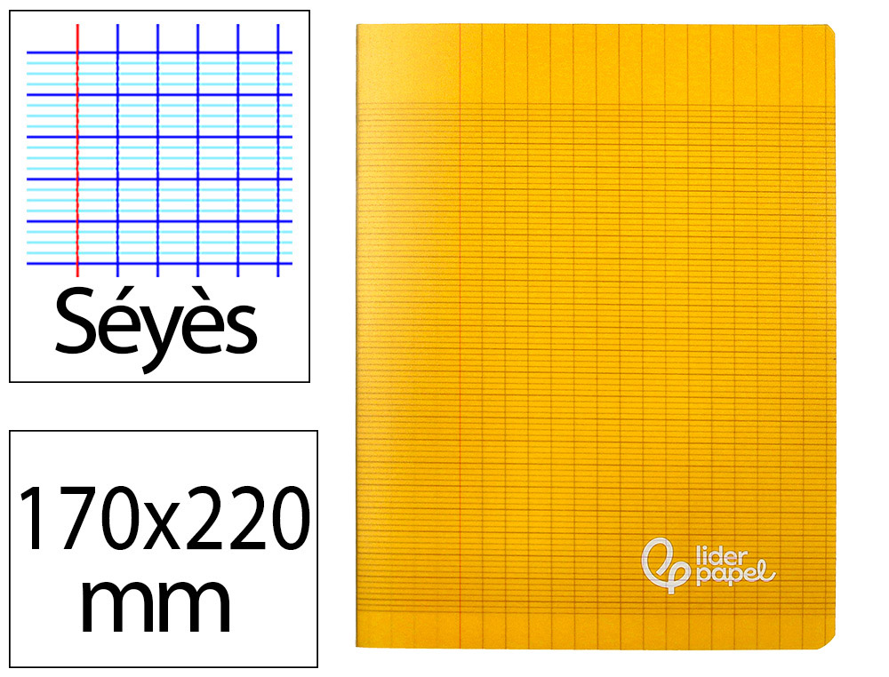 CAHIER PIQURE LIDERPAPEL COUVERTURE PP 170X220MM 96P   SEYES COLORIS JAUNE