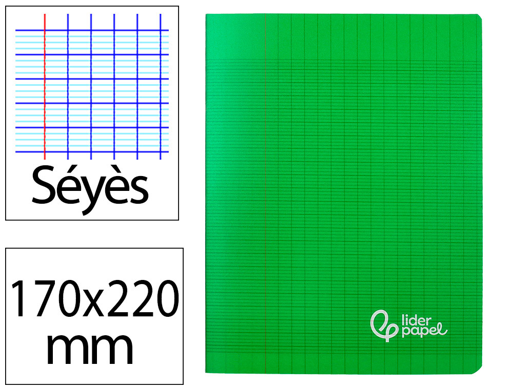 CAHIER PIQURE LIDERPAPEL COUVERTURE PP 170X220MM 96P   SEYES COLORIS VERT