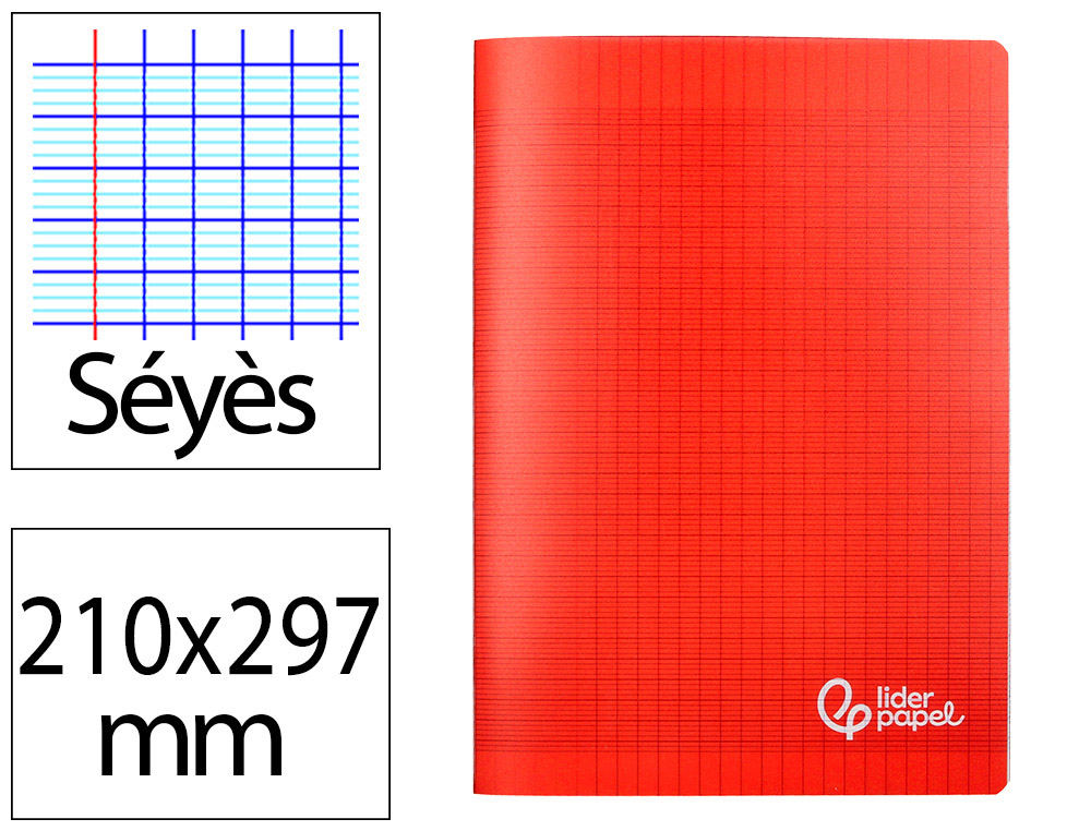 CAHIER PIQURE LIDERPAPEL COUVERTURE PP 210X297MM 96P   SEYES COLORIS ROUGE