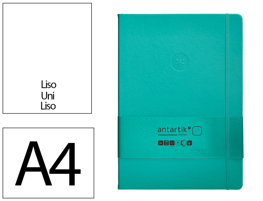 CARNET A4 ANTARTIK NOTES PAPIER UNI IVOIRE COUVERTURE  RIGIDE FERMETURE ELASTIQUE 200PAGES 80GR COLORIS VERT MENTHE