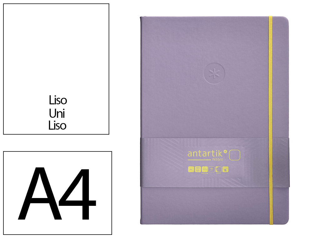 CARNET A4 ANTARTIK NOTES PAPIER UNI IVOIRE COUVERTURE RIGIDE FERMETURE ELASTIQUE JAUNE 100 PAGES 80GR COLORIS LILAS