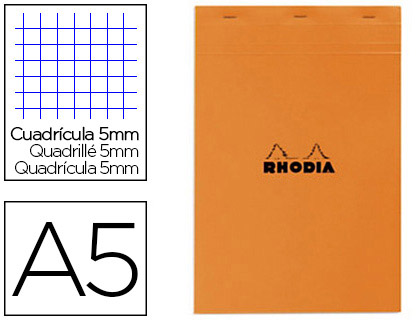 Bloc note perforé Rhodia 21x318cm grand carreaux seyes 160 pages