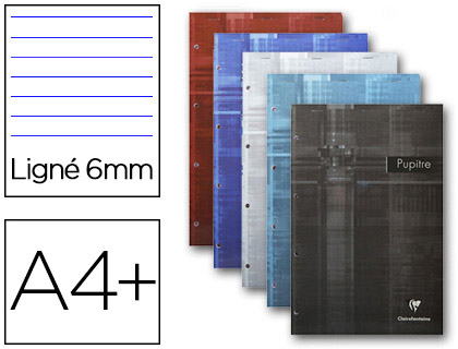BLOC-NOTES PUPITRE CLAIREFONTAINE COUVERTURE PELLICULE AGRAF EN TTE A4 90G 280 PAGES DTACHABLES TRAVERS MARGE