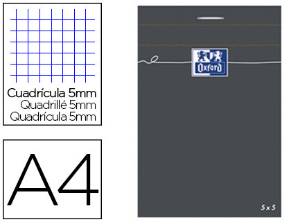BLOC BUREAU OXFORD A4 PAPIER VLIN SURFIN AGRAF EN TTE COUVERTURE ENVELOPPANTE 210X297MM 80F 80G 5X5MM COLORIS NOIR