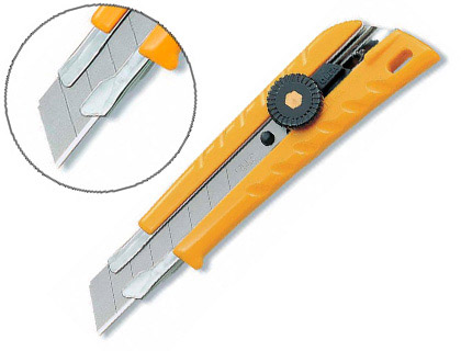 CUTTER OLFA L1 CORPS ABS LAME ACIER 18MM BLOCAGE PAR MOLETTE GUIDE LAME LONGUEUR 147MM
