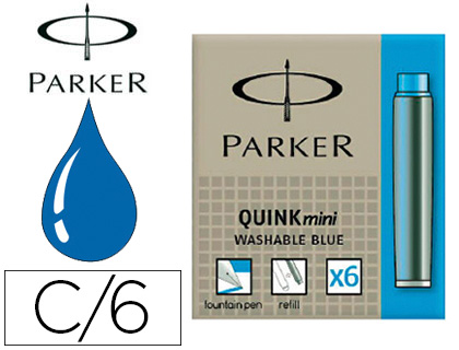 CARTOUCHE PARKER QUINK MINI COULEUR ENCRE BLEUE EFFAABLE TUI 6 UNITS