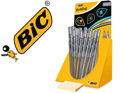 MARQUEUR BIC MARKING COLOR PERMANENT  BASE D'EAU POINTE MOYENNE ENCRE MTALLIQUE OR ET ARGENT PRSENTOIR TUBO 24U