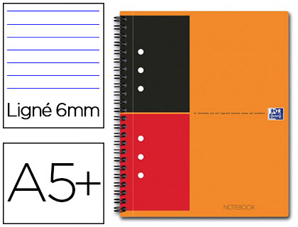 CAHIER NOTEBOOK OXFORD OPTIK PAPER COUVERTURE RIGIDE A5+ 16,9X21CM 160 PAGES LIGN FEUILLES DTACHABLES PERFORES ORANGE