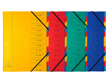TRIEUR EXACOMPTA CARTE LUSTRE 355G A4+ 245X322MM DOS AGRAF 12 COMPARTIMENTS COUVERTURE IMPRIME 4 COLORIS ASSORTIS