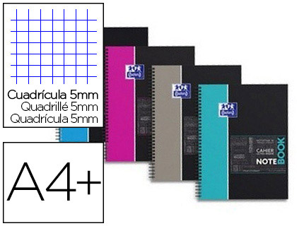 BLOC OXFORD NOTEBOOK RELIURE INTGRALE COUVERTURE CARTON EXTRA-RIGIDE A4+ 245X310MM 160 PAGES 90G 5X5MM 4 TROUS