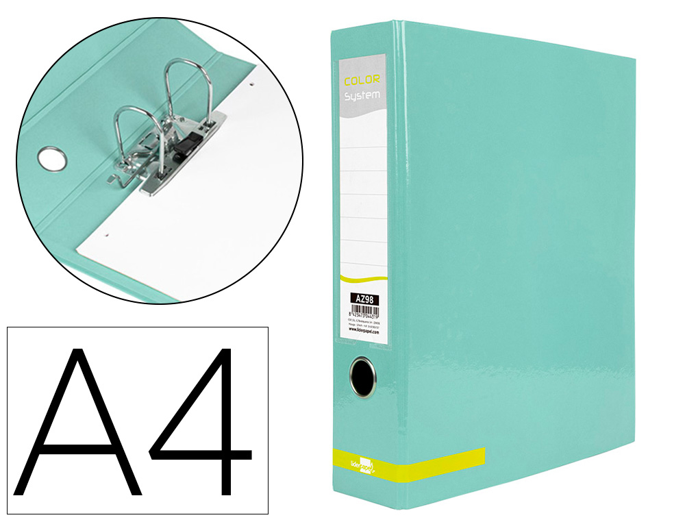 CLASSEUR A LEVIER LIDERPAPEL A4 COLOR SYSTEM DOS DE 80 MM  COLORIS MENTHE