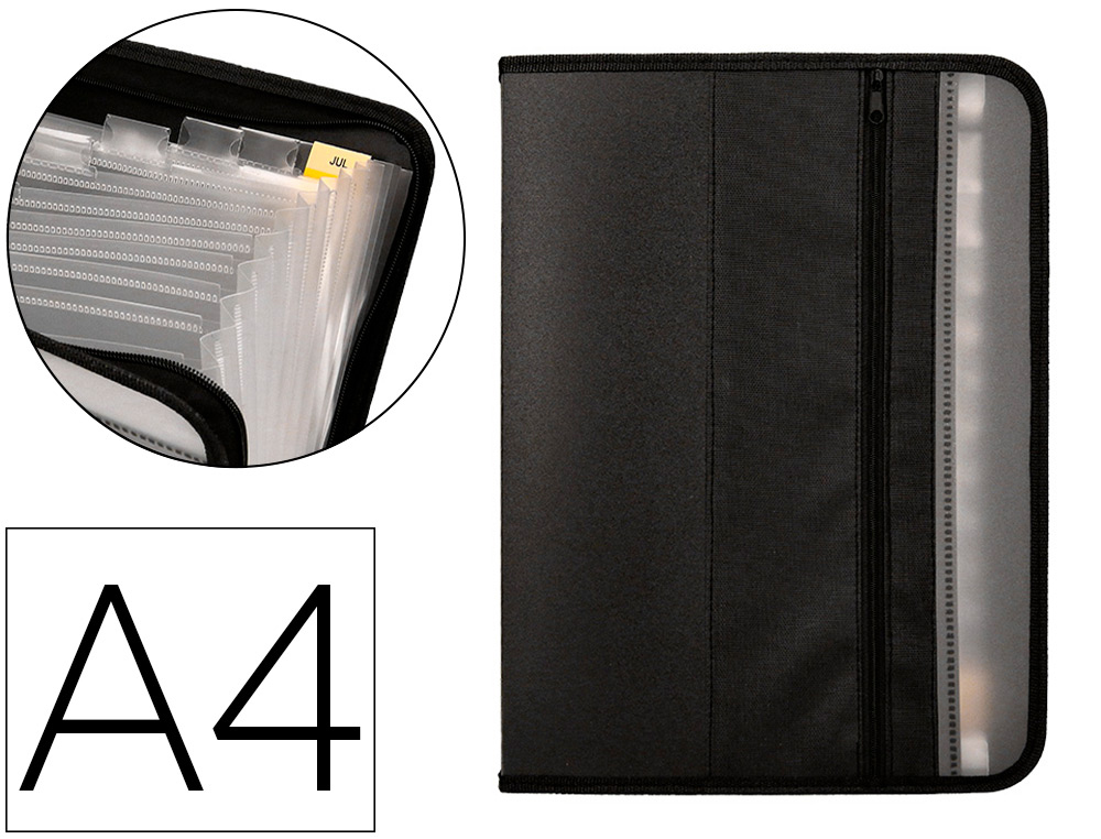 TRIEUR LIDERPAPEL 13 COMPARTIMENTS POLYPRO A4      FERMETURE ECLAIR COLORIS NOIR