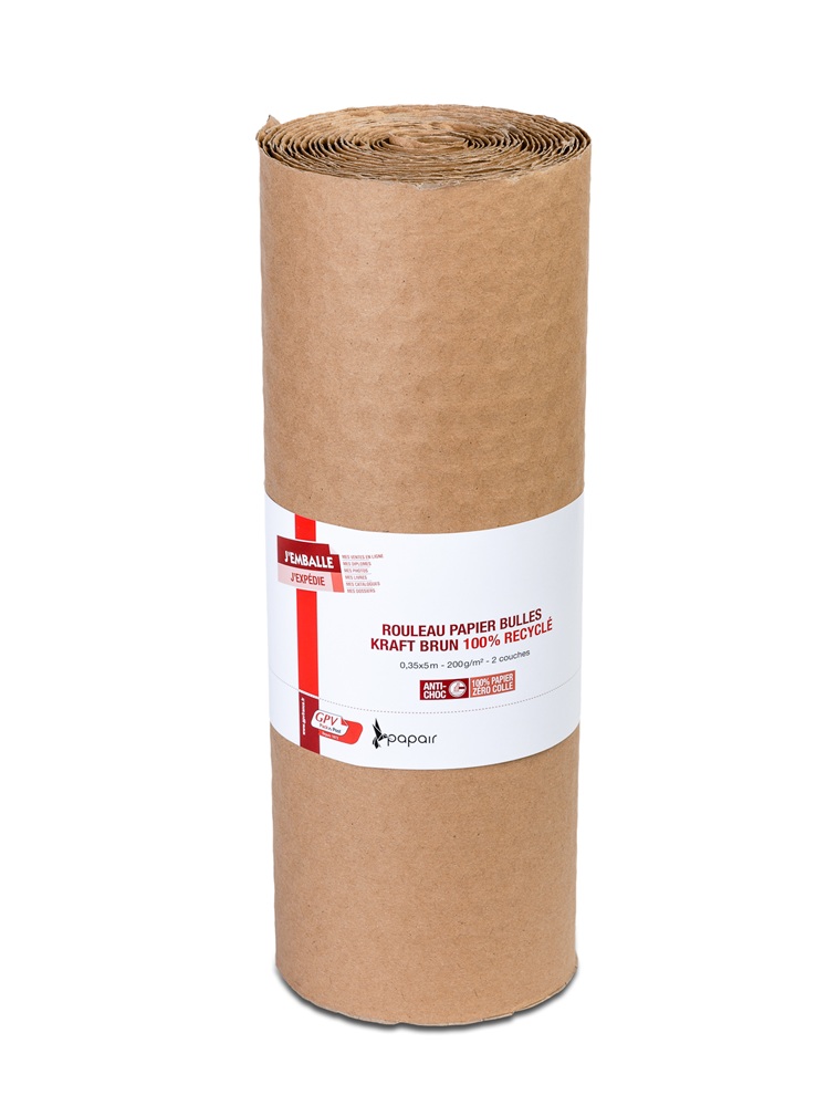BULLE PAPIER GPV KRAFT RECYCLE 2 COUCHES 200GR       ROULEAU 0,35X5M COLORIS BRUN