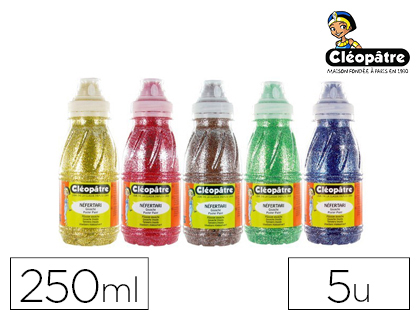 PEINTURE  L'EAU PAILLETE CLOPTRE COLORIS ASSORTIS LOT 5 FLACONS 250ML