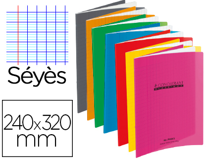 CAHIER AGRAF CONQURANT CLASSIQUE POLYPROPYLNE A4+ 24X32CM 96 PAGES 90G SYS COLORIS ASSORTIS