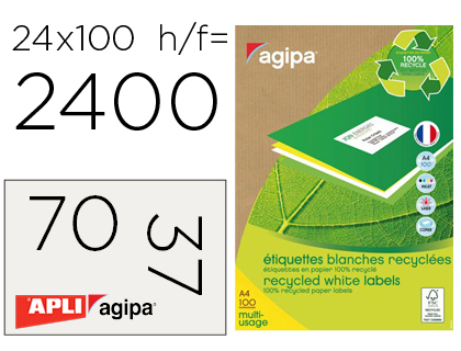 ETIQUETTE ADHESIVE APLI AGIPA MULTI-USAGE 70X37MM RECYCLE ACRYLIQUE BOTE 2400 UNITS