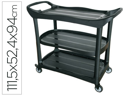 CHARIOT SERVICE Q-CONNECT PLASTIQUE 3 PLATEAUX PLASTIQUE 4 ROUES POIGNES 111,5X52,4X94CM