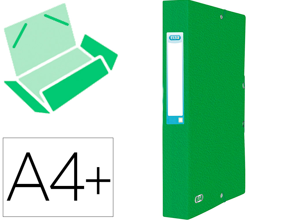BOITE CLASSEMENT ELBA EUROFOLIO CARTE GRAINEE 600G  7/10E A4+ DOS 60MM 3 RABATS   ELAS ETIQUETTE DORSALE VERT