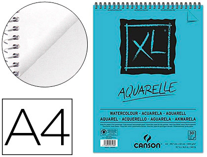 ALBUM CANSON XL AQUARELLE A SPIRALE PAPIER GRAIN FIN      BLANC 300G A4 21X29,7CM 30F