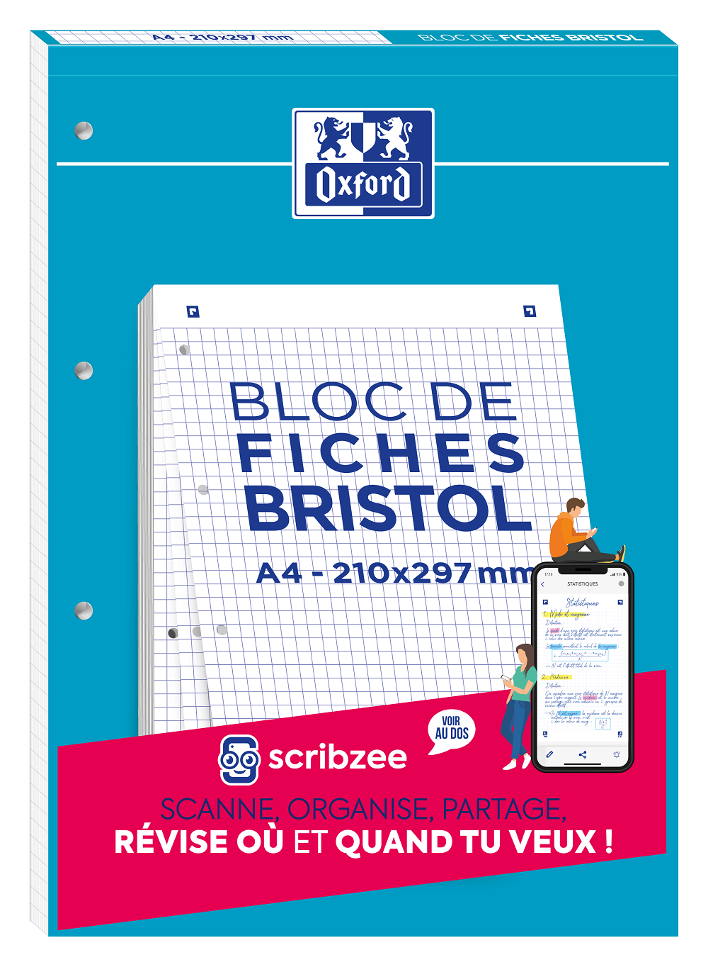 BLOC BRISTOL PERFORE OXFORD 2.0 A4 30 FICHES 210G         QUADRILLE 5MM