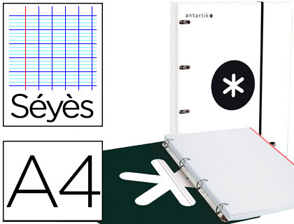 CLASSEUR ANTARTIK 4 ANNEAUX 25MM A4 CARTON REMBORDE       FEUILLETS MOBILES SEYES       COLORIS BLANC