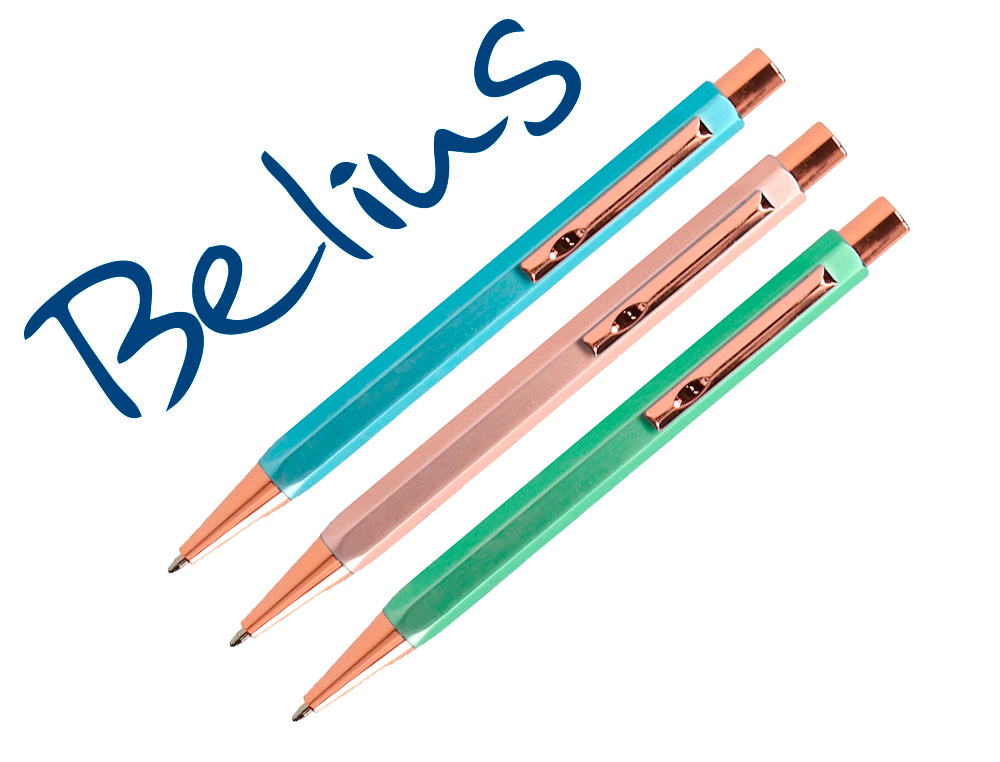 STYLO-BILLE BELIUS BRELA CORPS HEXAGONAL AVEC COLORIS  PASTEL ASSORTIS BOITE CADEAU  DE 3 U