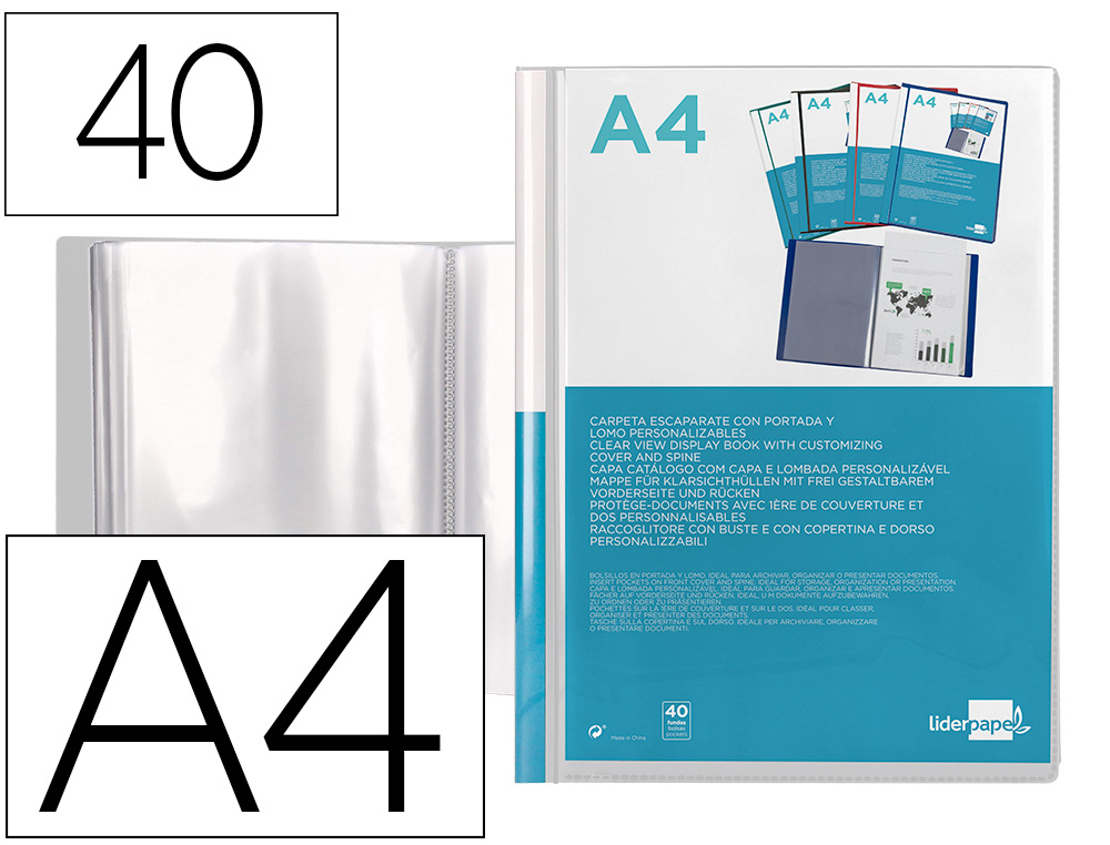 PROTEGE-DOCS LIDERPAPEL KANGOUROU PERSONNALISABLE     POLYPRO 40 POCHETTES FIXES A4 210X297MM TRANSPARENT