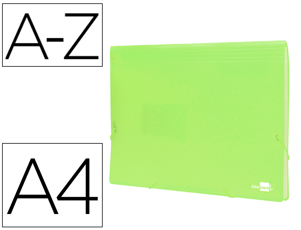 TRIEUR LIDERPAPEL POLYPRO A4 210X297MM 700 MICRONS 13 COMPARTIMENTS FERMETURE ELASTIQUE  COLORIS JAUNE FLUO OPAQUE