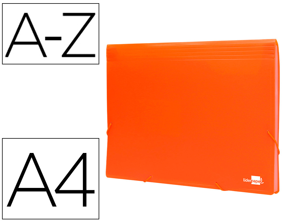 TRIEUR LIDERPAPEL POLYPRO A4 210X297MM 700 MICRONS 13 COMPARTIMENTS FERMETURE ELASTIQUE  COLORIS ORANGE FLUO OPAQUE