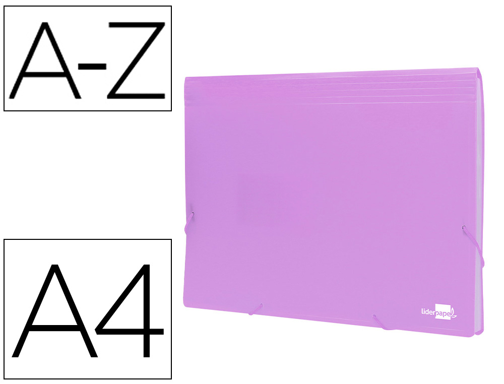 TRIEUR LIDERPAPEL POLYPRO A4 210X297MM 700 MICRONS 13 COMPARTIMENTS FERMETURE ELASTIQUE  COLORIS LAVANDE OPAQUE